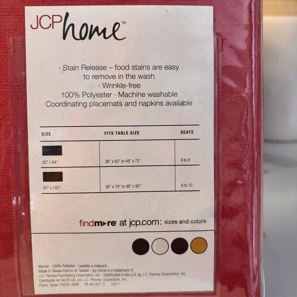 JC PENNEY Home Casual Solid Fabric Tablecloth Rectangle 60x102 Red Wrinkle Free